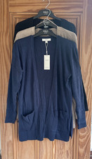 EX-M&S NEW Open Edge 2 Edge Pocket Ribbed Cardigan Black Navy Brown Size XS - XL