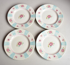 RARE CHURCHILL PINK / TURQUOISE ROSE SALAD / BREAKFAST SIDE PLATES X 4
