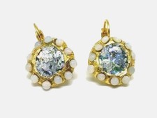 Roman Glass Gold Plate Hook Earrings Fragment 200 BC Round Ancient Bluish Patina