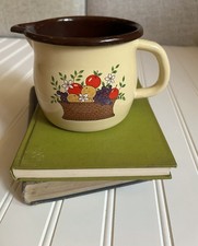 Vintage 1986 Enamel Tin Pitcher Creamer FTDA Fruit Basket Country Farmhouse