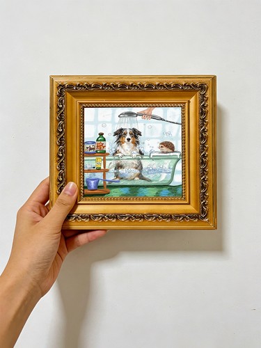 Dog bathing with hedgehog - dog,