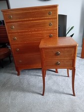 Antique Maple Wood Inlaid Bedside Table Chest Of Drawers