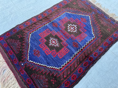 Blue hand knotted afghan - knotted,