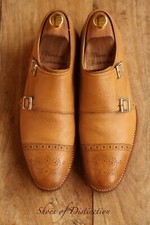 Grenson Tan Brown Grain Leather Double Monk Buckle Shoes Men's UK 7 F US 8 EU 41