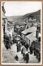 RP Port Isaac Lifeboat pulling people houses real photo postcard Cornwall