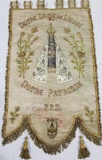 Antique Metallic Embroidered Holy Mary Procession Religious Church Banner 94x57c