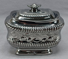 Antique British Silver Luster Redware Molded Rope Border & Strawberries Sugar