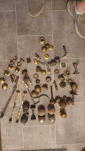 Antique brass door knobs etc - brass,