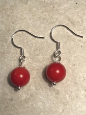 Red Coral Gemstone Earrings - 925 Sterling Silver - Gift Bag - Free P&P