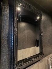 BAROQUE STYLE ORNATE WALL MIRROR IN GLOSS BLACK FINISH IN VERY GOOD CONDITION