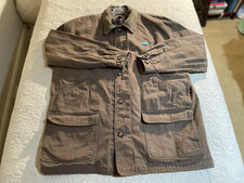 Vtg Mens King Louie Hunting Coat Barn Chore XL Brown Canvas Plaid Lining Buttons