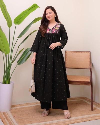 Ethnic black embroidered - black, kurta