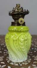 Victorian Yellow Opaline Glass Oil Lamp with Brass Burner