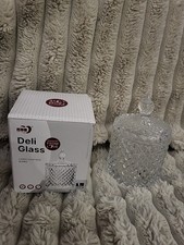 Glass Round Sweet Sugar Jar Dish Bowl with Lid Crystal Effect Decorative Wedding