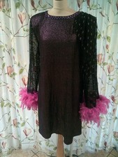 Drag Queen Purple  SHORT dress with sash, Pink feathers 16/18