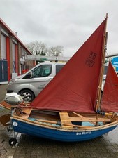 Wooden Sailing Boat with Outboard Motor, Honda 4 Stroke 2.3HP, Sails, Oars