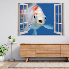 A Fish With Open Mouth & Big Eyes 3d Window View Wall Sticker Poster Decal A983