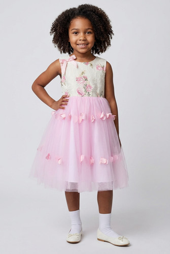 Girls pink floral tulle - tulle, dress