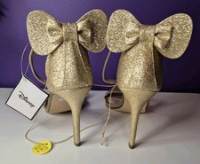 Gold Disney Minnie Mouse Sparkly Stiletto Heel Shoes Party UK8 Glitter 