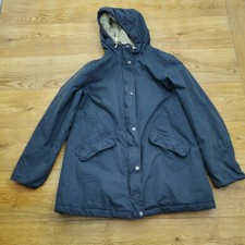 Seasalt Plant Hunter Rain Coat Jacket Parka Womens 14 UK Blue Pile Fleece Lining