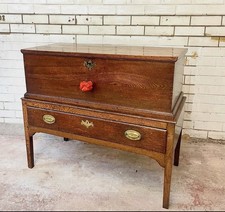 A Useful & Attractive Georgian Oak Blanket Box On Stand, With Drawer.