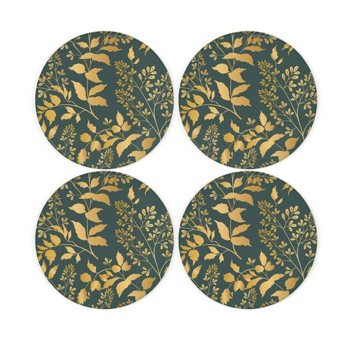 Green gold foliage coaster - green,