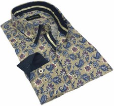 Luxury Shirt Mens Casual Double Collar Paisley Slim Fit Formal Long Sleeve S-3XL