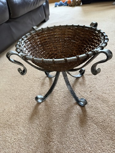 Wicker and pewter fruit bowl - and,