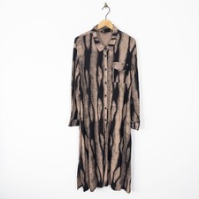 Frank Usher Ribbed Shirt Dress Size L/XL Jersey Abstract Grunge Stud Pocket