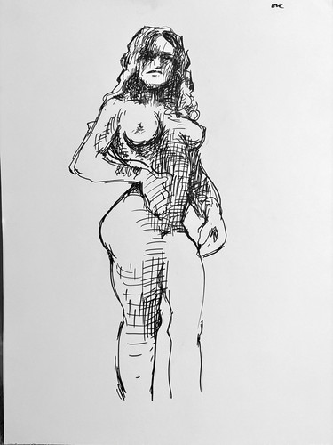 Ink portrait figure - figure, cubist
