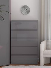 Layton Gloss 5 Drawer Chest Grey Storage Cabinet Stylish Bedroom Furniture