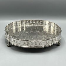 Vintage Silver Plated Gallery Drinks Tray Round Scalloped Ball Claw Feet Antique