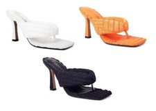 NWT Kitten Heels Mules Square Toe Slide On Cloth Strap Flip Flop style 3 colours