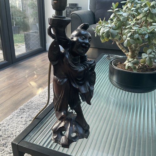 Vintage carved wood - table, lamp