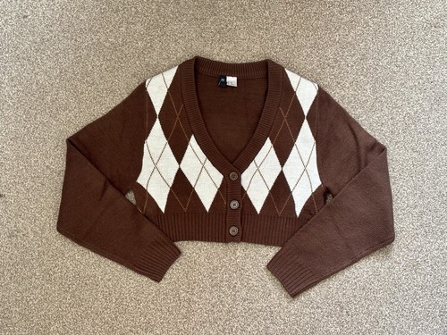 Brown argyle print - print, cropped