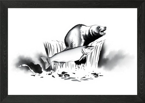 Grizzly bear catching salmon - catching,