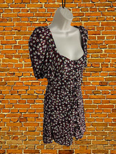ZARA BLACK DRESS SMALL WOMENS DITSY FLORAL SHORT PUFF SLEEVE BUTTON UP MINI