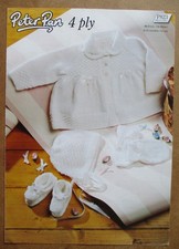 Peter Pan 4Ply Knit Pattern P823: Baby Coat, Bonnet, Mitts, Shoes: 6mnth-2yrs