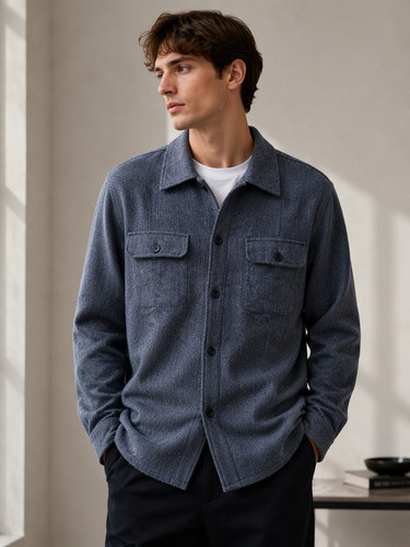Blue grey textured overshirt - blue,