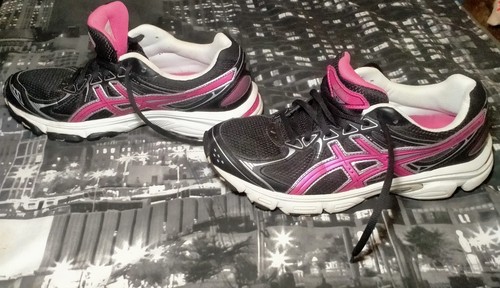 Ladies black pink asics - black,