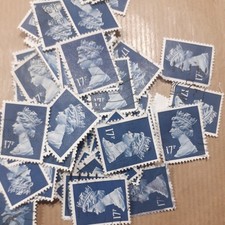 100 x  17p GB Stamps - Deep Blue - Used Franked - Off Paper