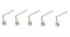 5 X Solid Sterling Silver Nose Studs Clear CZ Jewel Clawset 0.6mm Stem