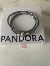 Genuine Silver Pandora Moments Grey Double Leather Bracelet 35cm S925 ALE