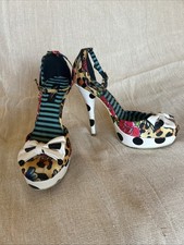 Iron Fist Polka Dot Leopard Floral Tattoo Print Heels Size 40, UK 7