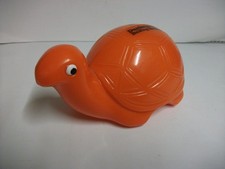 ORIGINAL DUNFERMLINE BUILDING SOCIETY ORANGE TORTOISE MONEY BOX & ORIGINAL KEY