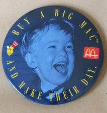 Vintage McDonalds Pin Badge BUY THEM A BIG MAC Collectable Ephemera c1970s? 55mm
