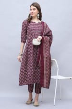 Women Wine Cotton Kurta With
