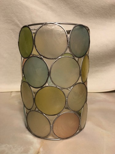 Vintage cylindrical capiz lamp - vintage,