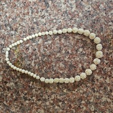 Vintage 18" Carved Bovine Cow  Bone Roses Necklace