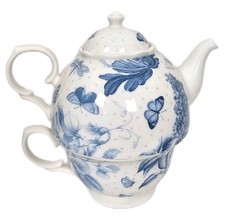Portmeirion Botanic Blue Tea For One Fine China Tea Pot and Cup Unused 